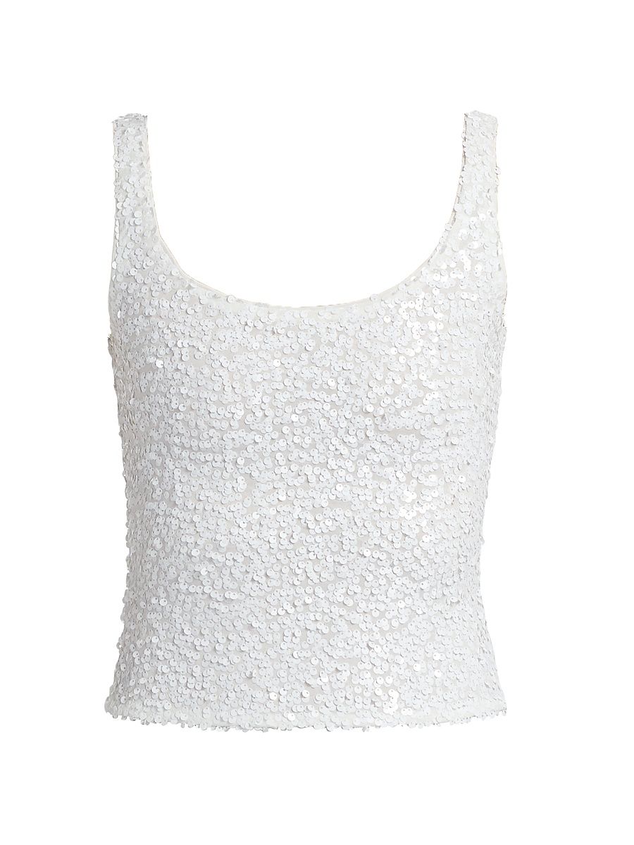 Women's Dina Sequin Stretch Scoopneck Bodysuit - White - Size Large