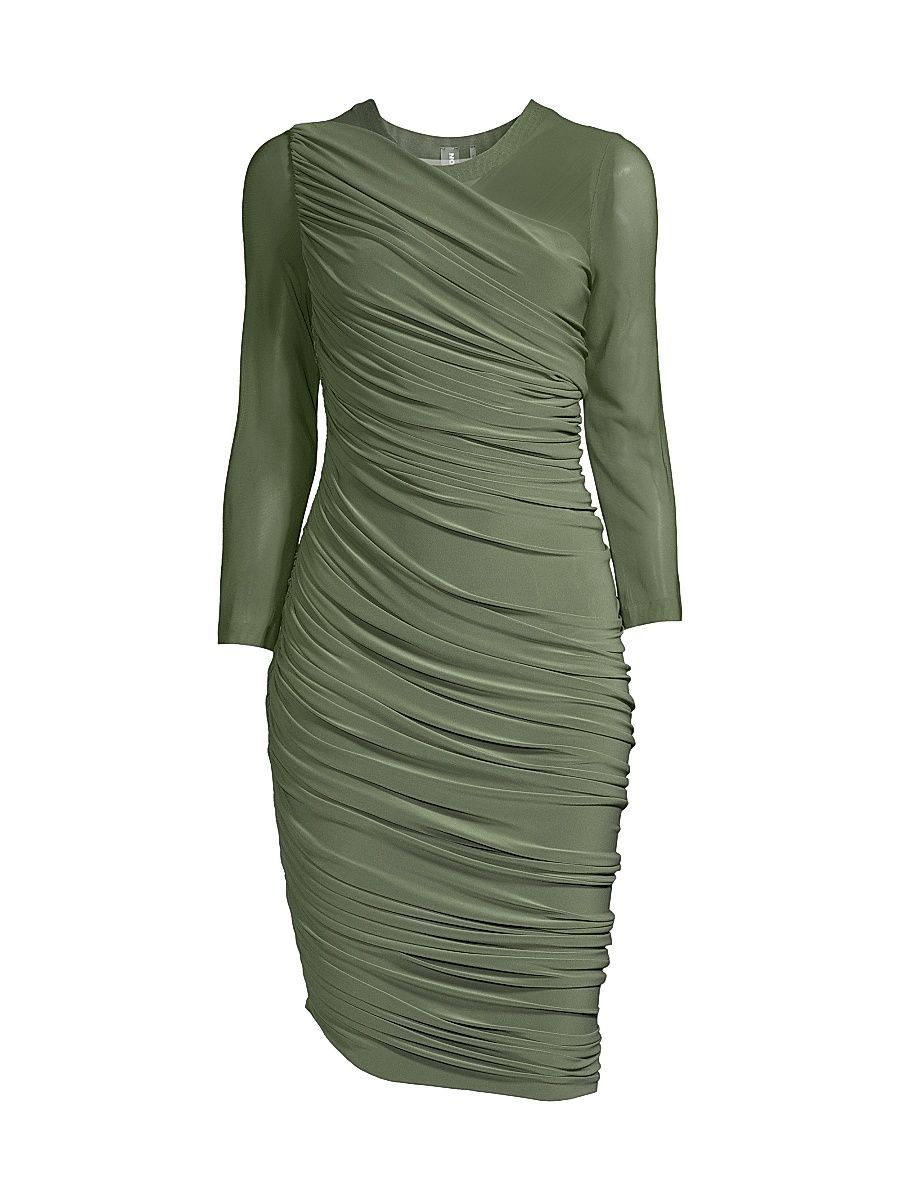 Women's Diana Mesh-Sleeve Ruched Midi-Dress - Celadon - Size XS