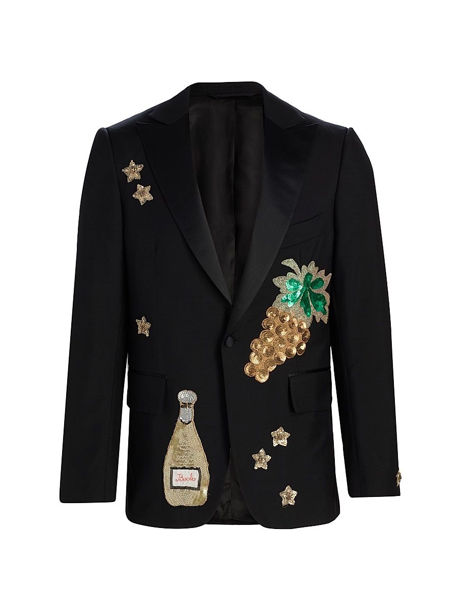 Men's Arbane Embroidered Wool-Mohair Tuxedo Jacket - Black Multi - Size 46