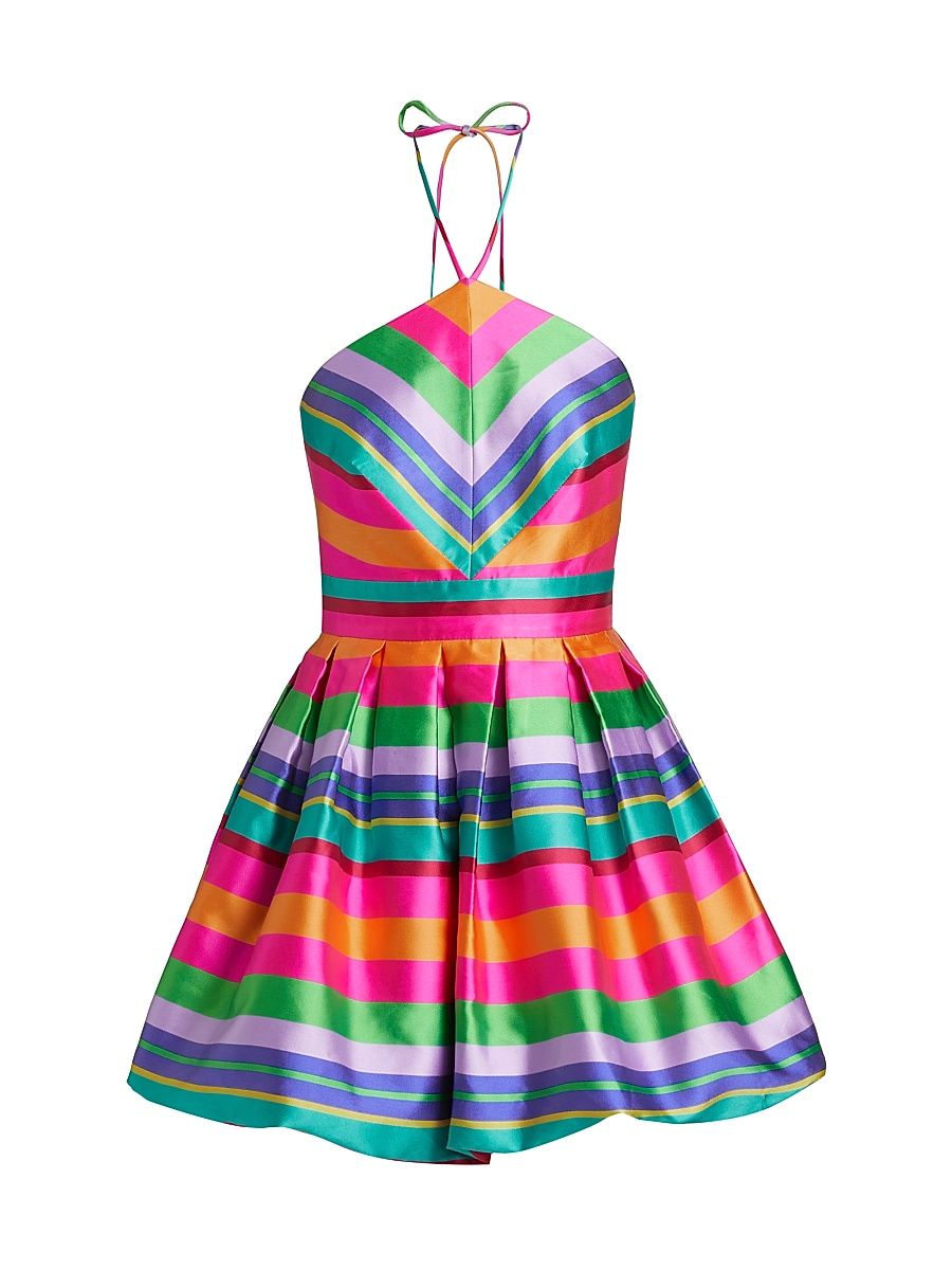 Women's Joey Striped Satin Fit & Flare Minidress - Tropic Green Stripe - Size 10