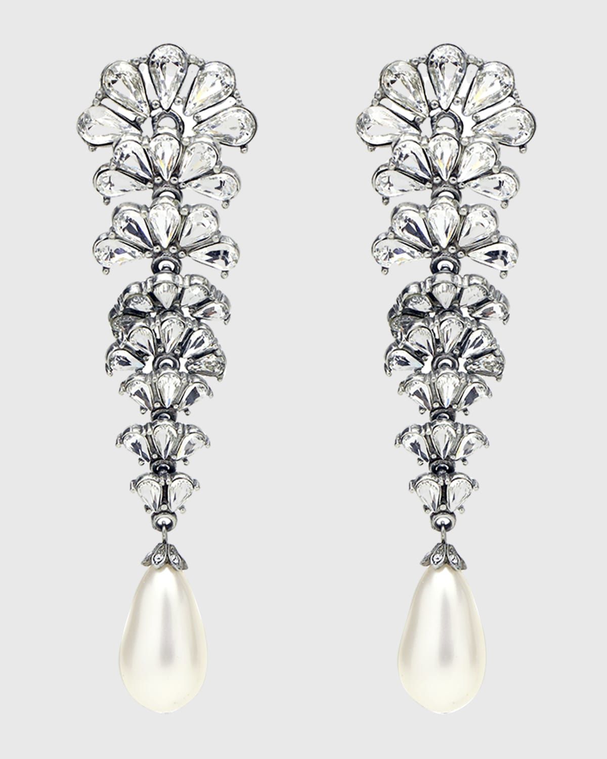 Crystal Fan Earrings w/ Pearly Teardrop
