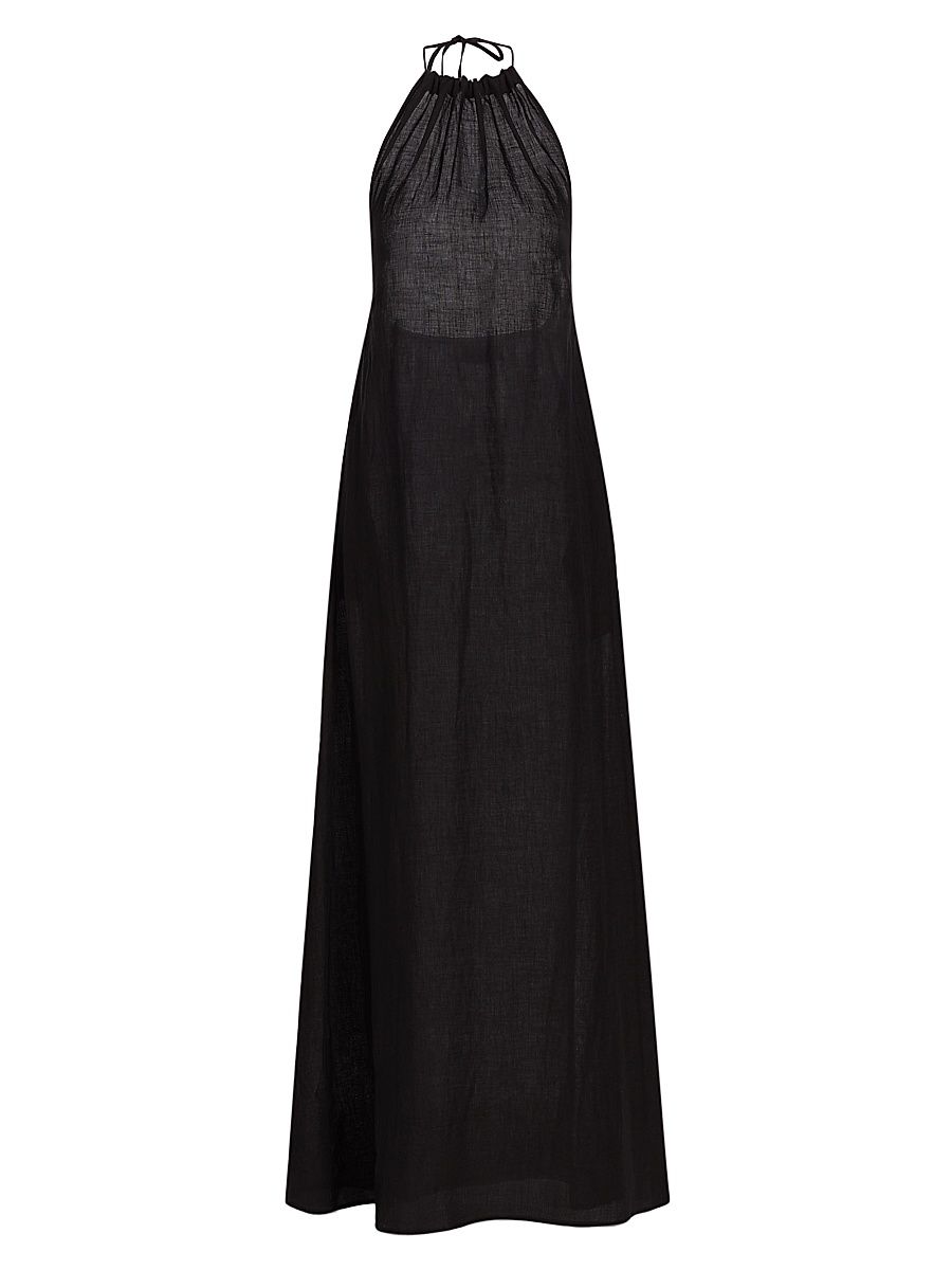 Women's Lelia Linen Halterneck Maxi Dress - Black - Size XL
