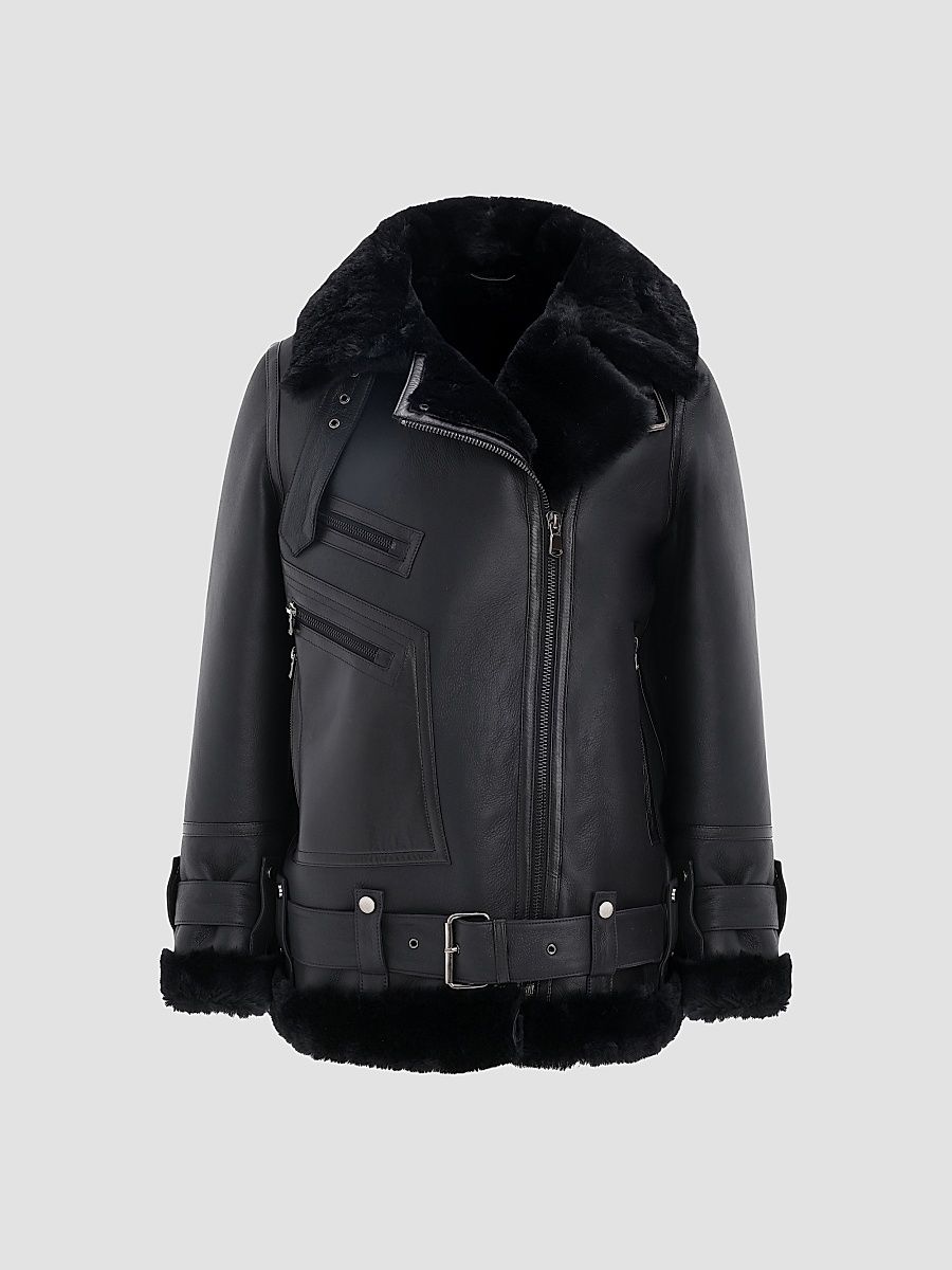 Gorski Women's Select Shearling Lamb Moto Zip Jacket - Black - Size XS
