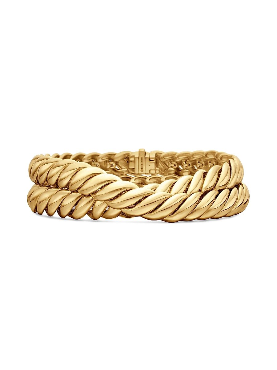 Women's Sculpted Cable Double Wrap Bracelet in 18K Yellow Gold - Gold - Size Medium