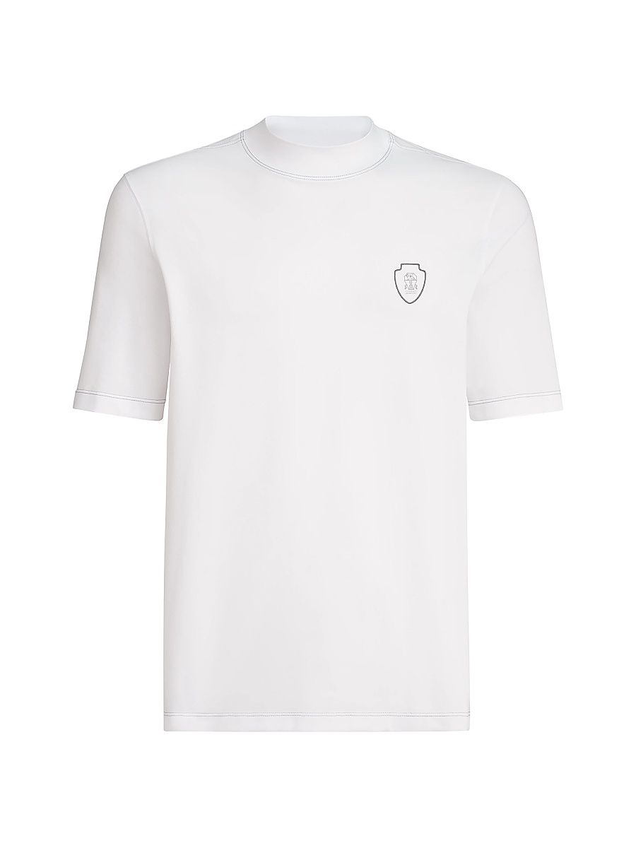 Men's Techno Piqué Mock Neck T-Shirt with Logo - White - Size XXL