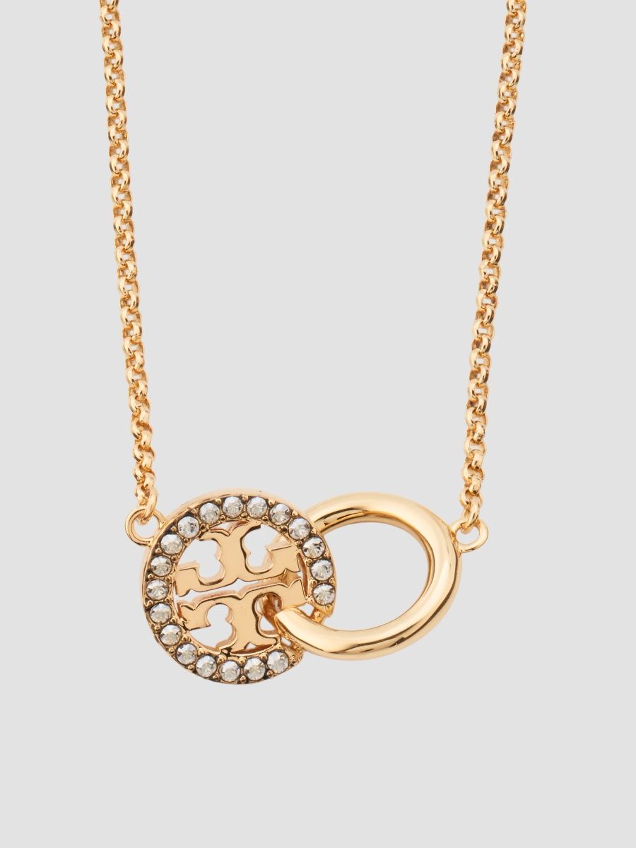 Tory Burch Women's Icon 18K-Gold-Plated & Crystal Interlocking Pendant Necklace - Tory Gold Crystal