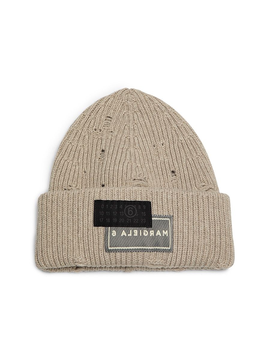 Men's Wool-Nylon Knit Beanie - Beige Melange - Size Large