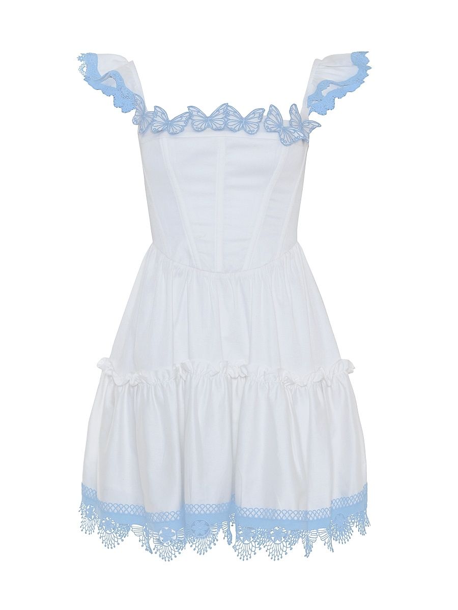 Women's Cotton Poplin Flutter-Sleeve A-Line Minidress - Off White - Size 8