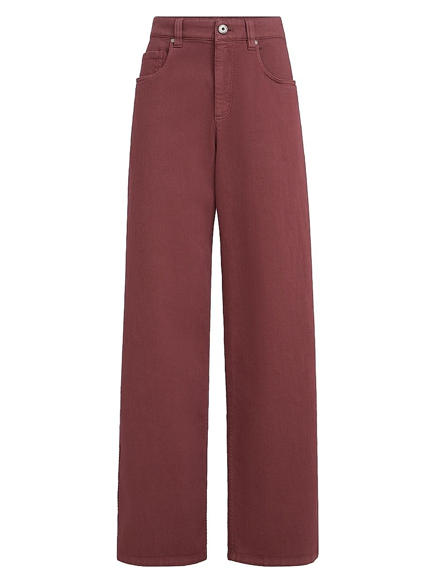 Women's Stretch Dyed Denim Loose Barrel Jeans with Monili - Wine - Size 4