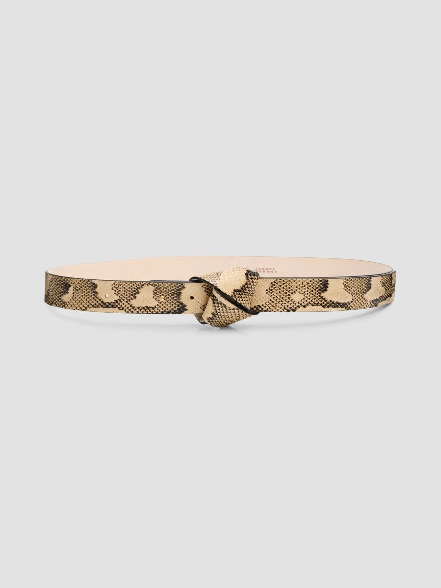 Isabel Marant Women's Leather Snakeskin Print Belt - Sahara - Size Large