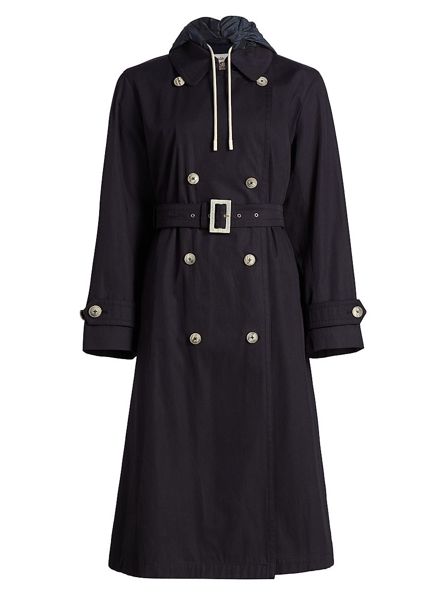 Women's Techno Taffeta Hooded Trench Coat - Navy - Size 12