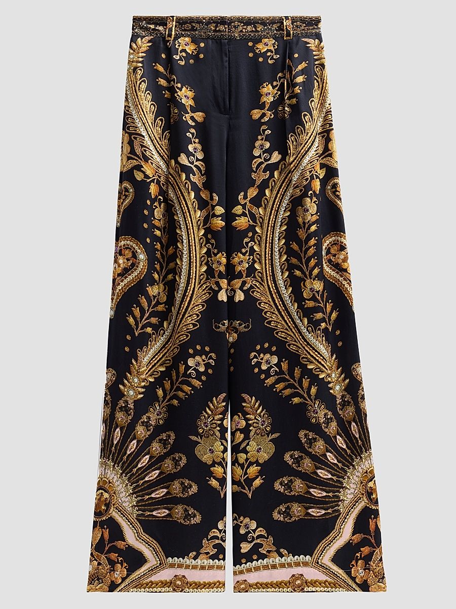 Women's Taurus Rising Silk Wide-Leg Pants - Taurus Rising - Size XL