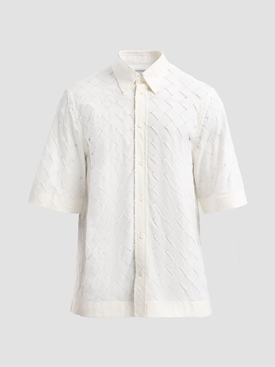 Men's Intrecciato Cotton Poplin Shirt - Parchment - Size 38