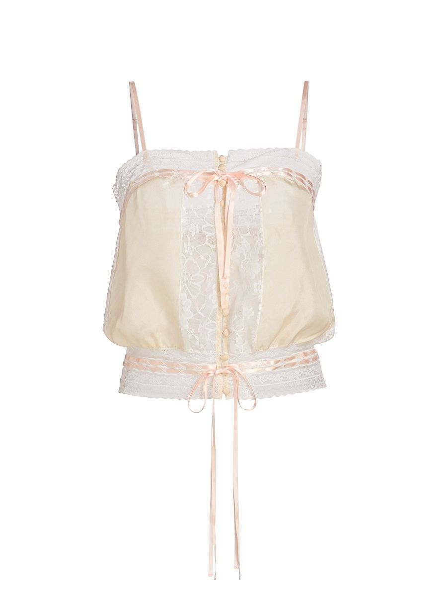 Women's Laila Silk Lace-Trim Top - Ivory - Size XL