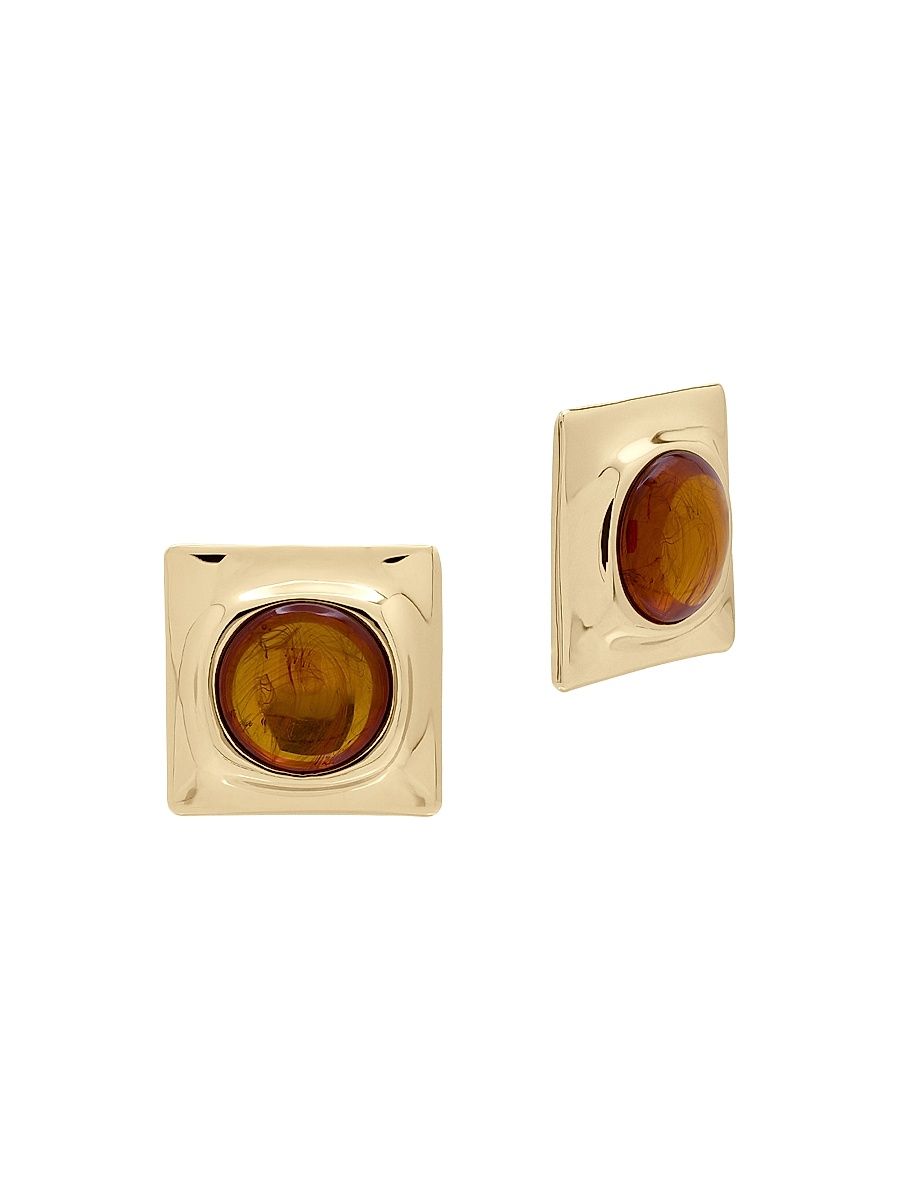 Women's Joan 14K-Gold-Plated & Amber Square Stud Earrings - Tiger Eye