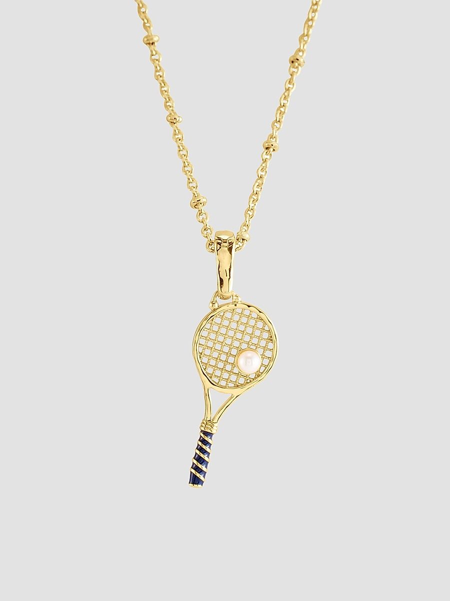 Women's 18K-Gold-Plated, Pearl & Enamel Tennis Racket Charm - Gold