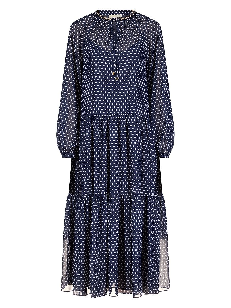 Women's Polka-Dot Tiered Maxi Dress - Midnight Blue - Size Medium