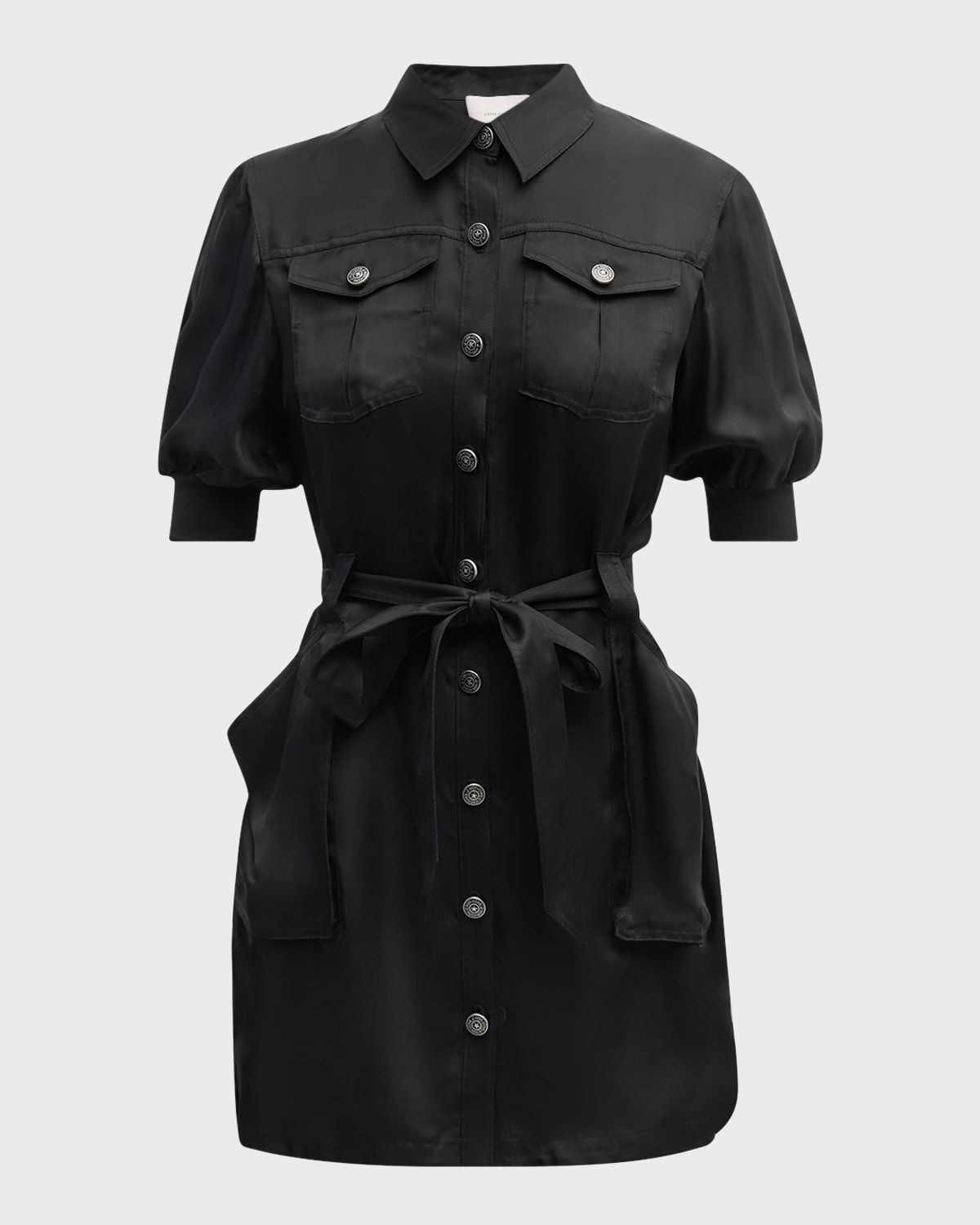 Damla Belted Puff-Sleeve Mini Shirtdress
