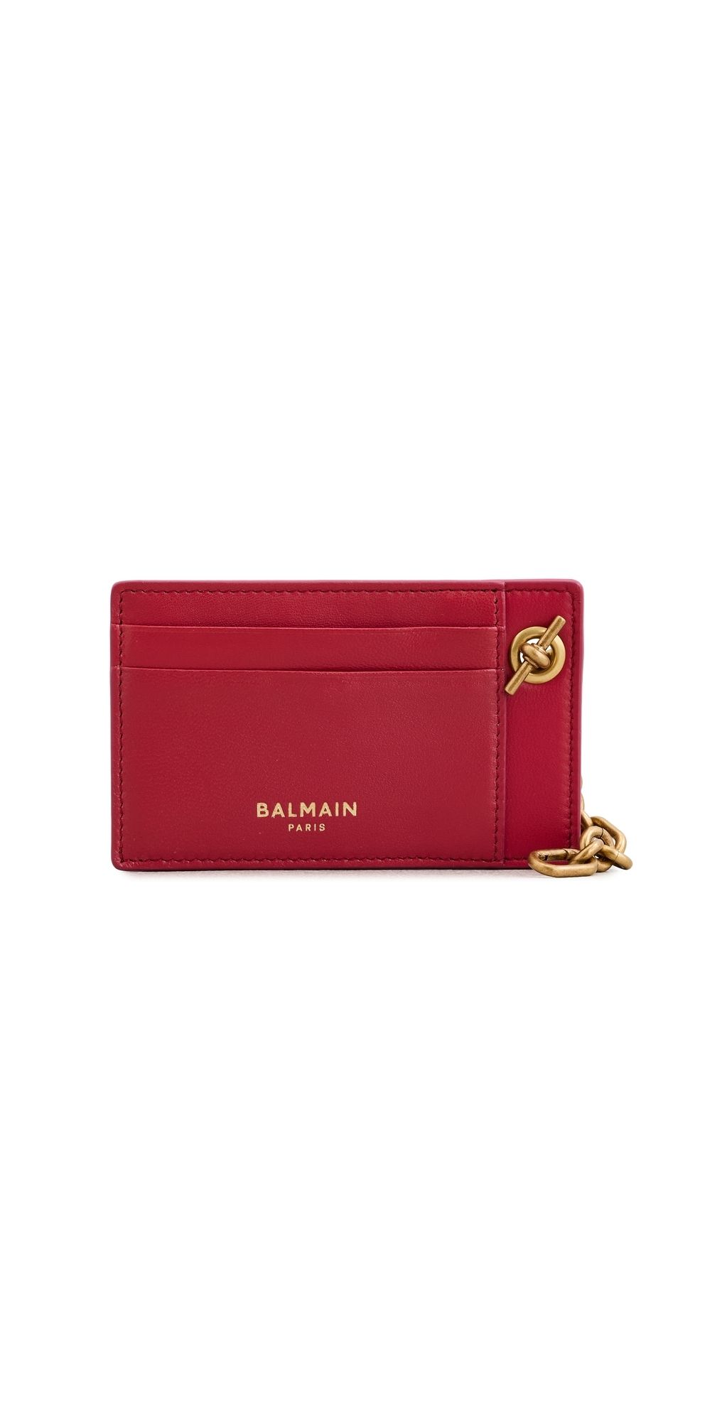 Balmain Lambskin Pulse Chain Card Holder Rouge Carmin One Size
