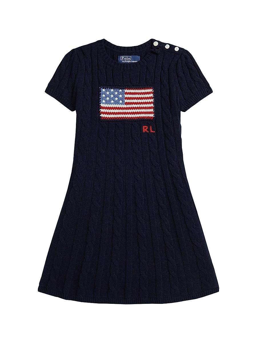 Little Girl's American Flag Cashmere Cable-Knit Dress - Navy - Size 6