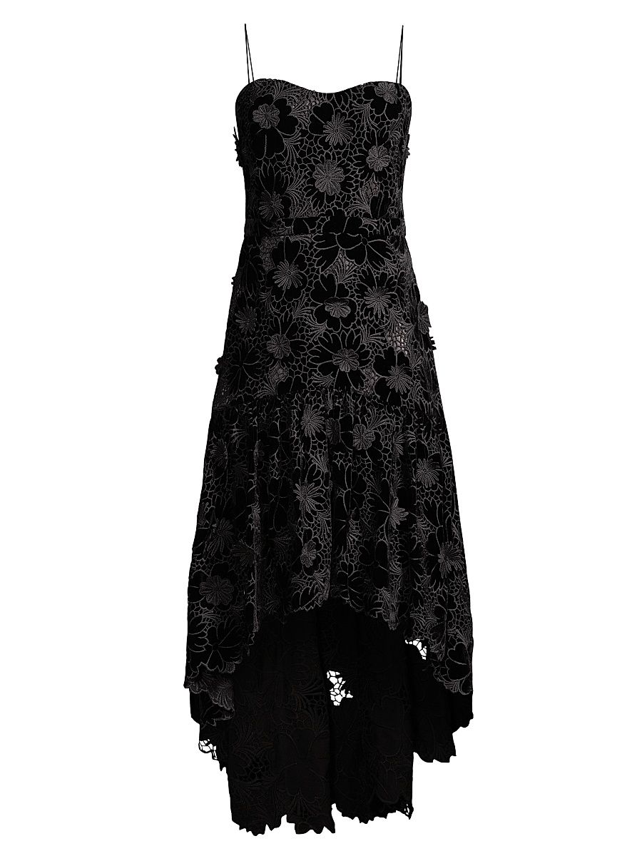 Women's Alexa Floral Velvet Midi-Dress - Black - Size 2
