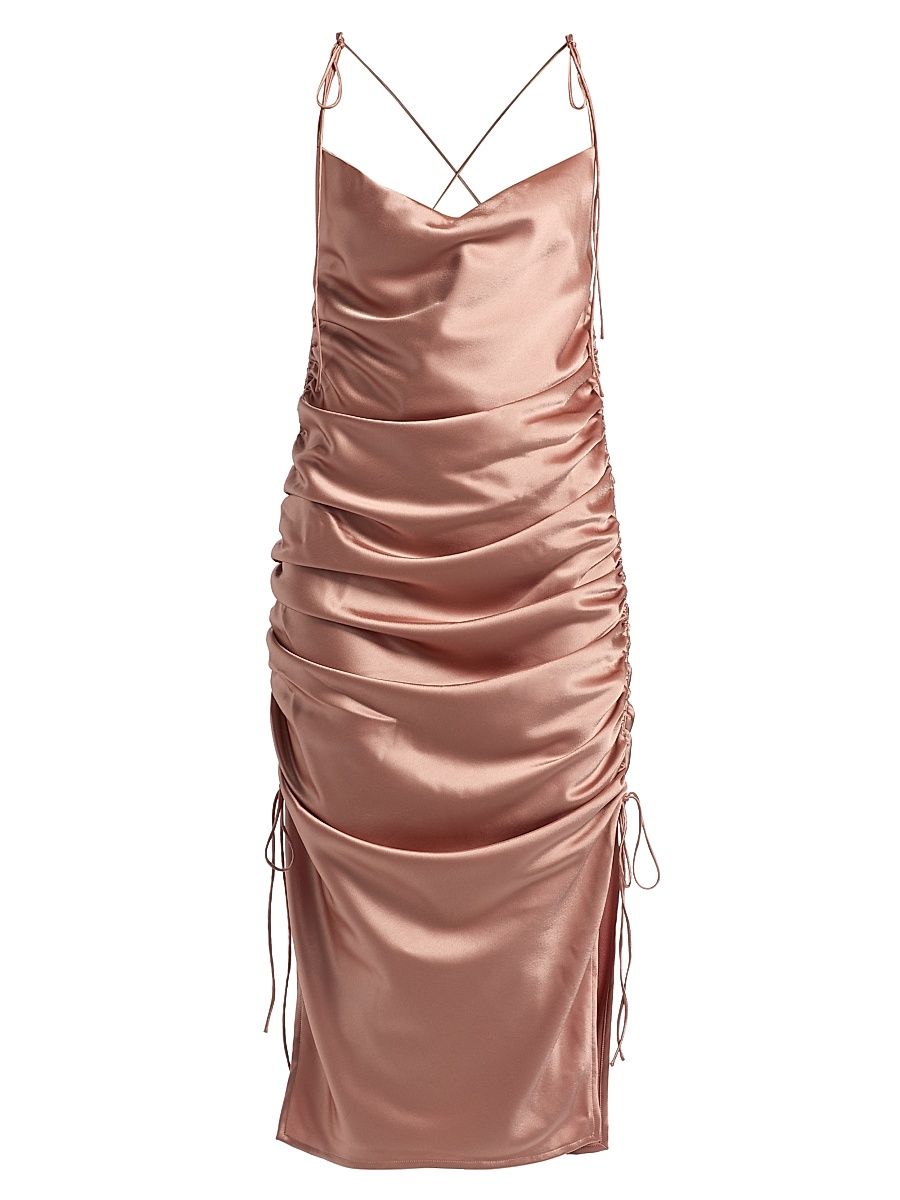 Women's Yasmine Satin Side-Ruched Midi-Dress - Rosetta - Size 10