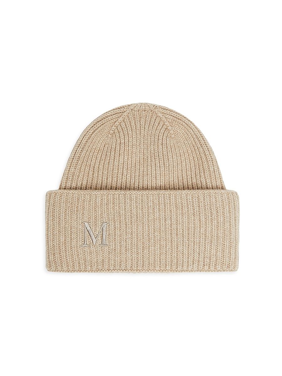 Women's Rib Knit Cashmere Beanie Hat - Beige