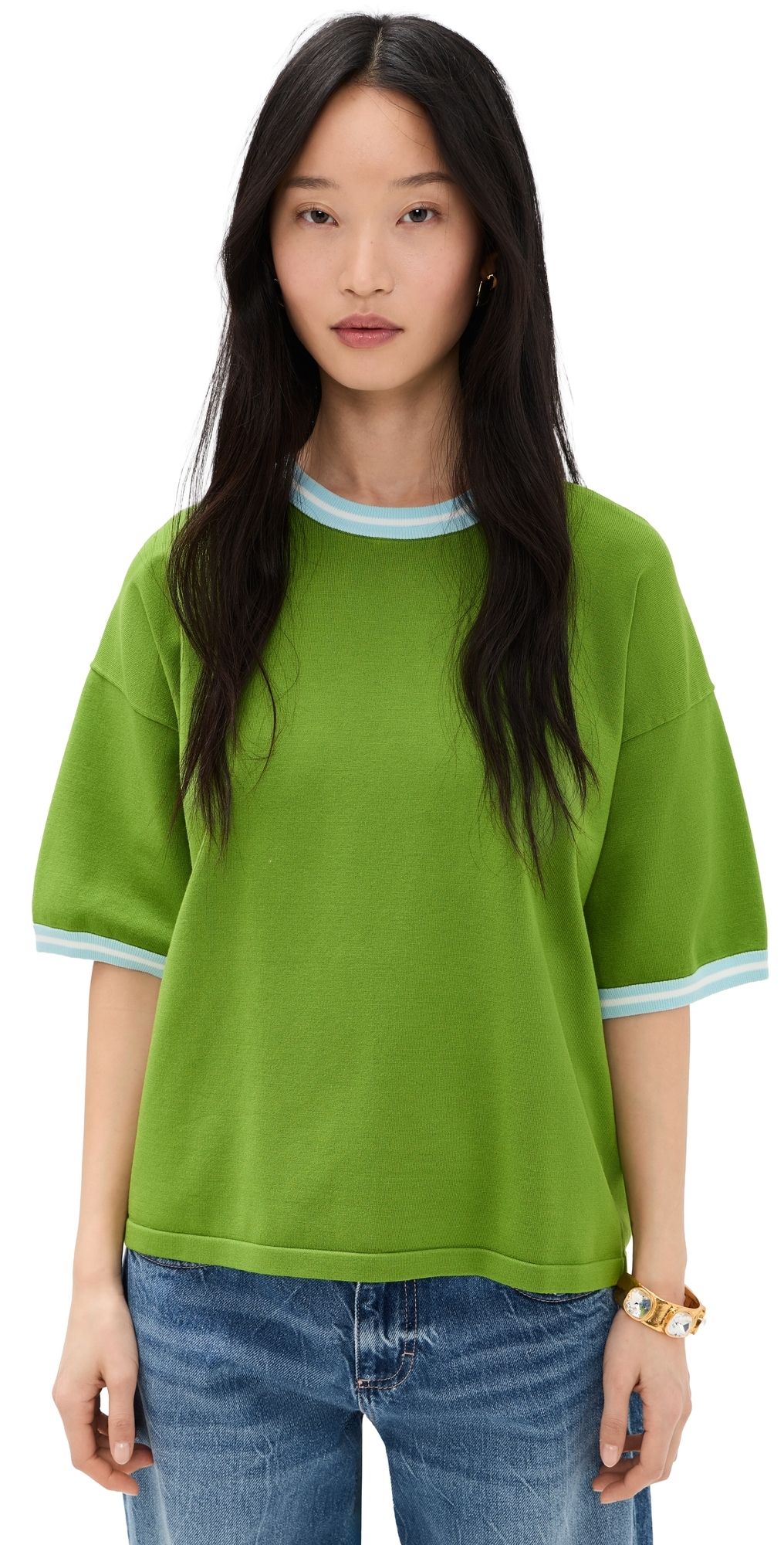 ESSENTIEL ANTWERP Jefinitely Contrast Pullover Combo2 Spirulina Green M