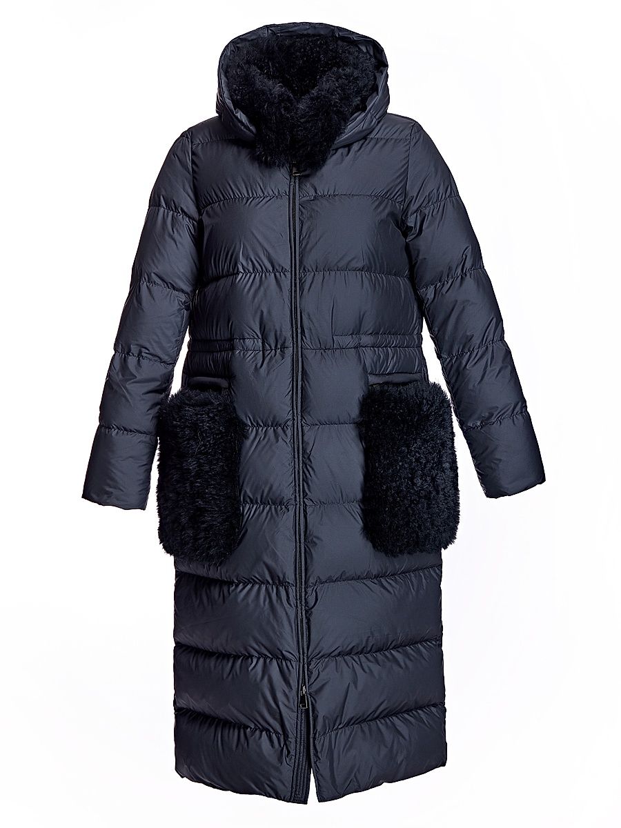 Women's Nylon Hooded Coat with Cashmere Goat Trims - Black - Size Large