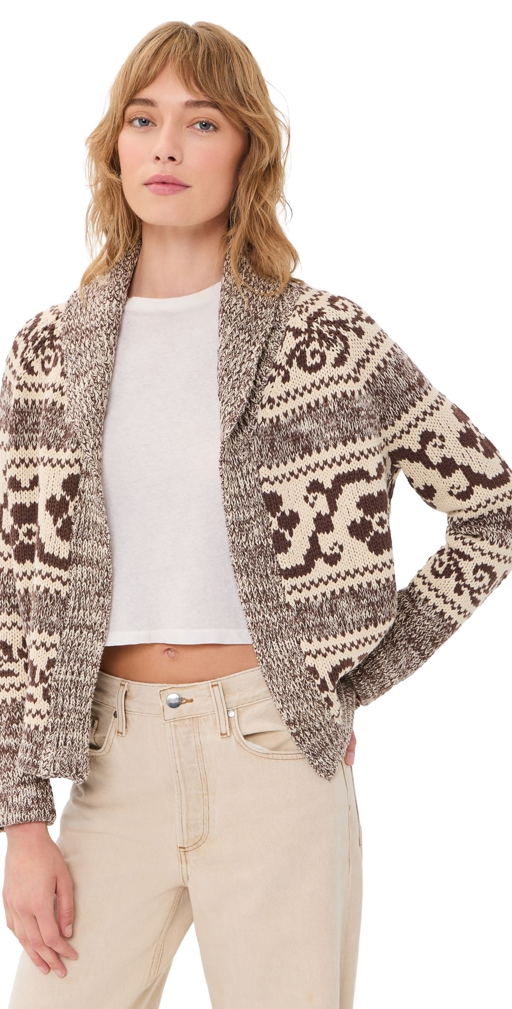 THE GREAT. The Nordic Flower Lodge Cardigan Marled Chestnut 1