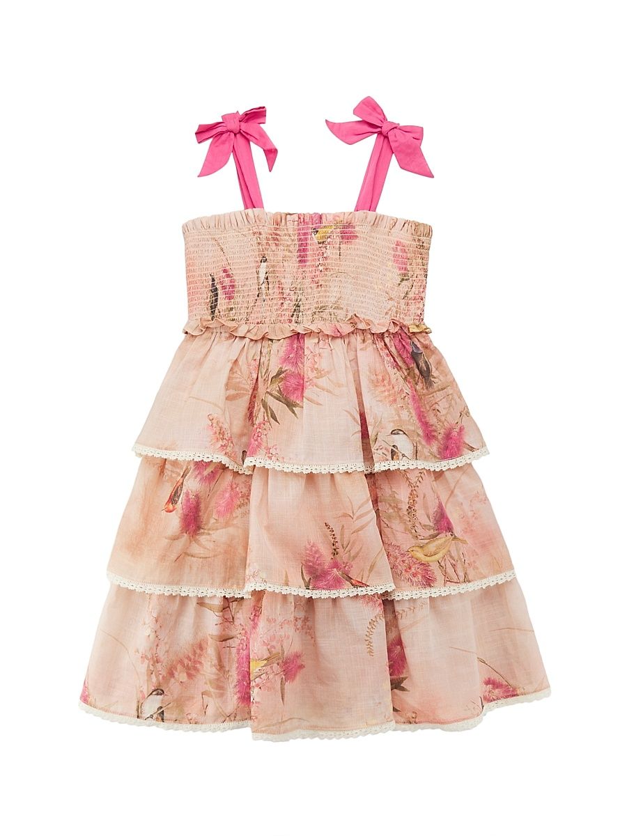 Girl's Botanical Floral Tiered Dress - Pink Botanical Floral - Size 12