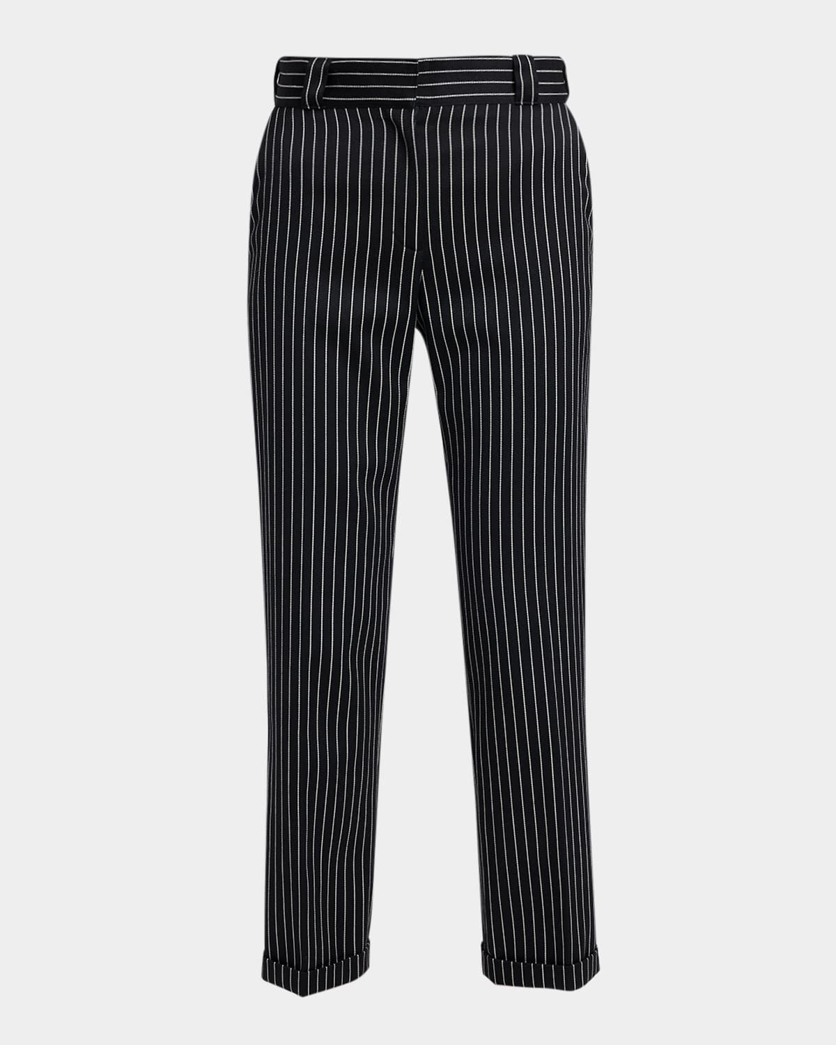 Pinstripe Straight-Leg Ankle Trousers