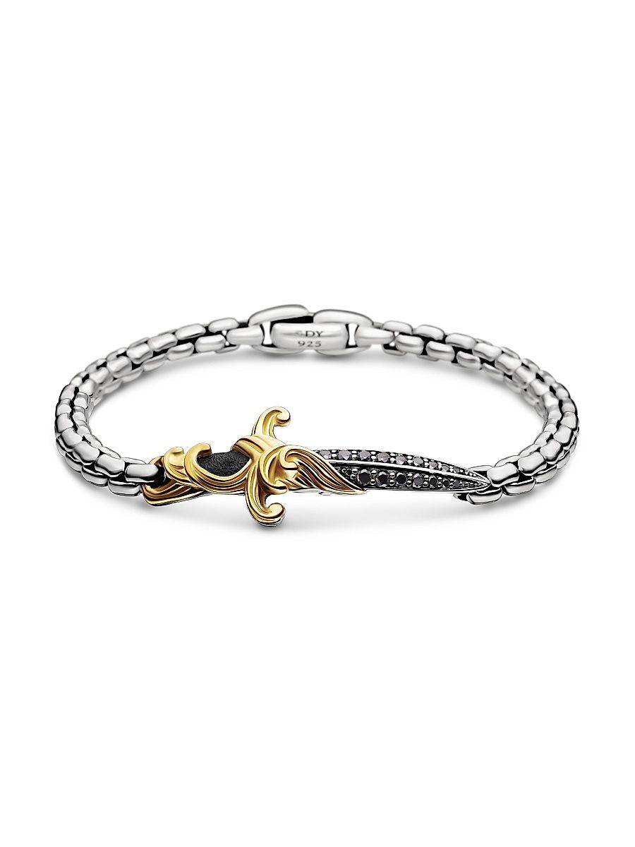 Men's Waves Dagger Bracelet with 18K Yellow Gold and Pavé Black Diamonds - Black Diamond - Size Medium