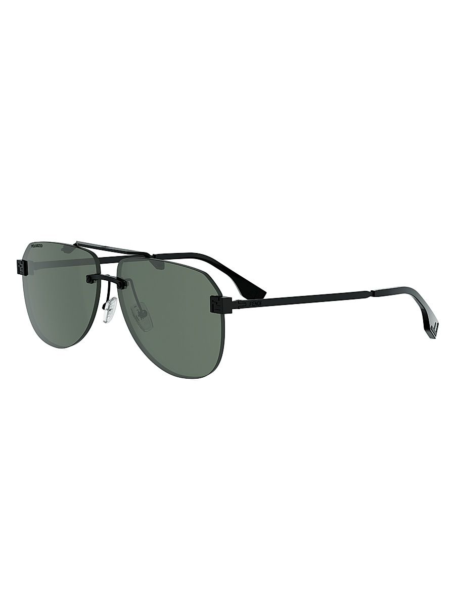 Men's Fendi Sky 61MM Pilot Sunglasses - Matte Black And Green Polarized