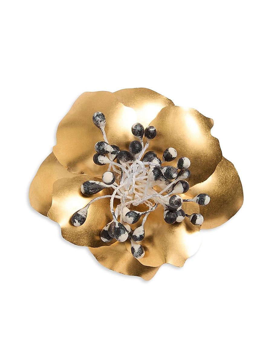 Women's Fleur Lumineuse Brooch in Metal and Fabric - Antique Brass