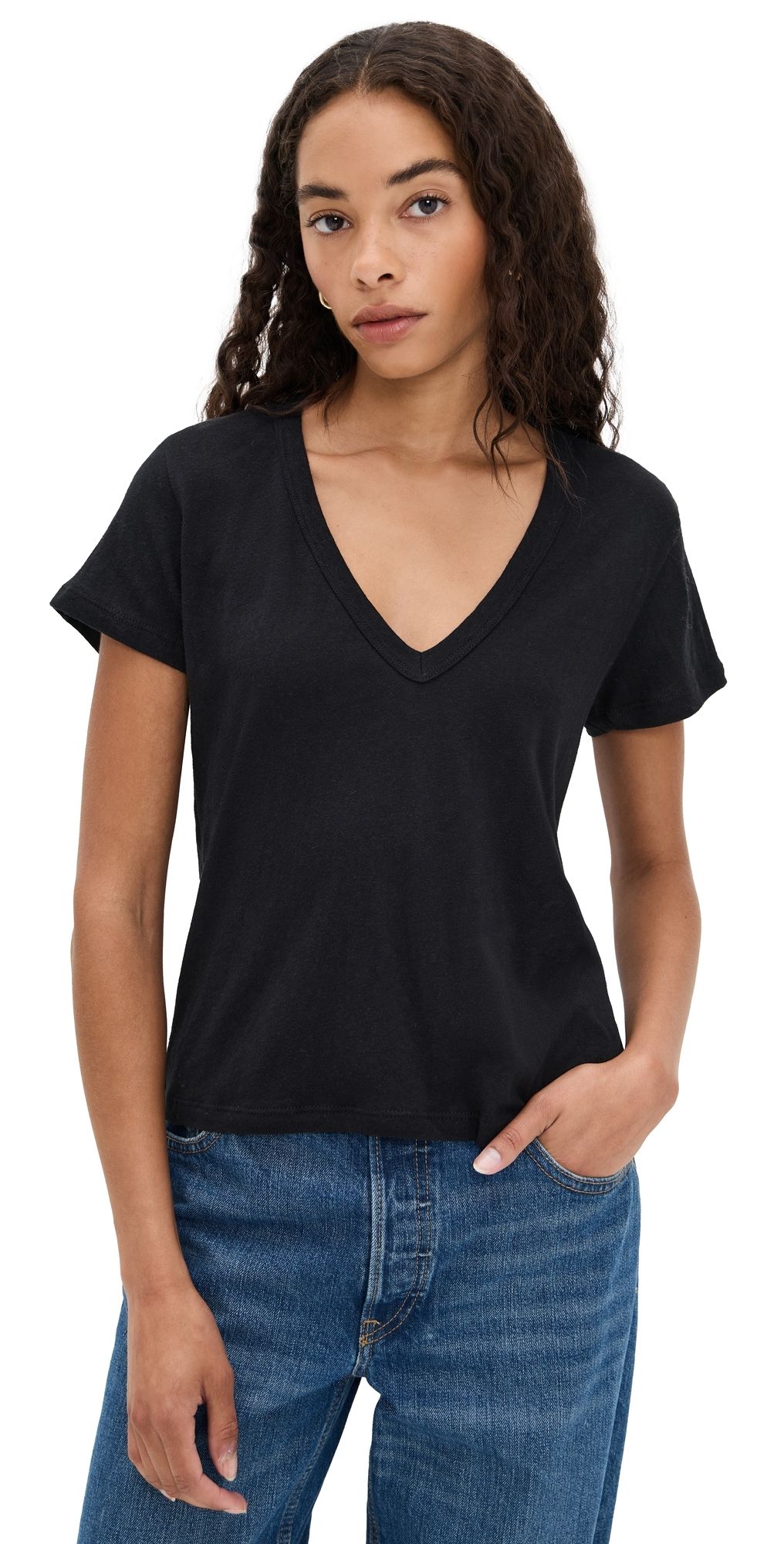 Leset Laura V Neck Tee Black M