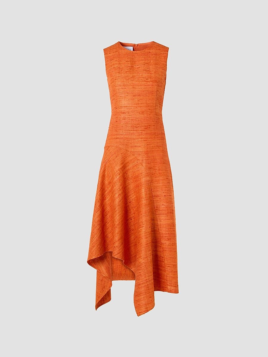 Women's Raw Silk A-Line Midi Dress - Orange - Size 14