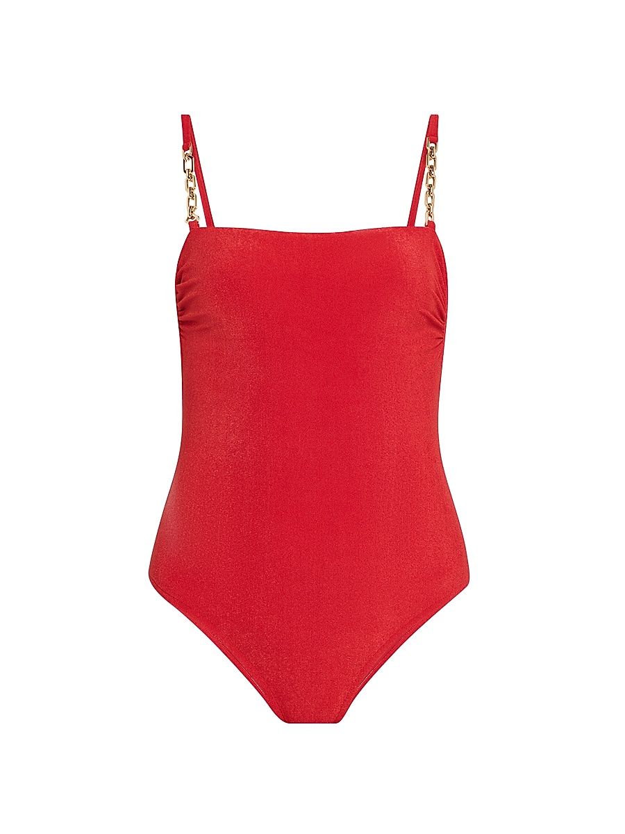 Women's Chain-Strap One-Piece Swimsuit - Red - Size Large