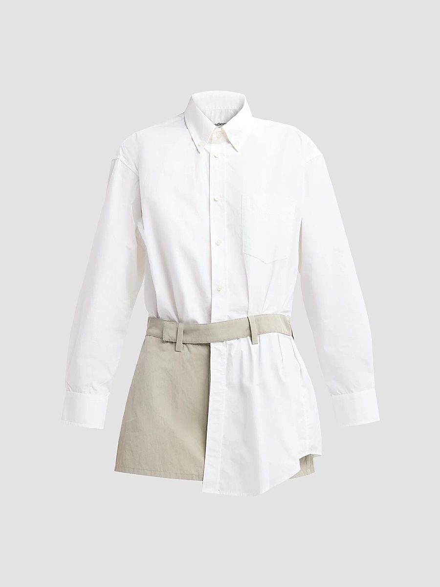 Women's Tucked Shirt Cotton Romper - White Stone - Size 6