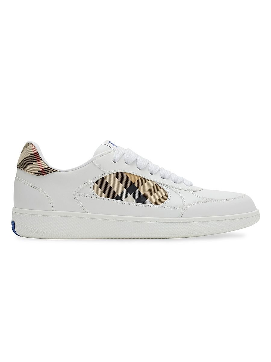 Men's Terrace Leather & Check Sneakers - Whitesand - Size 12