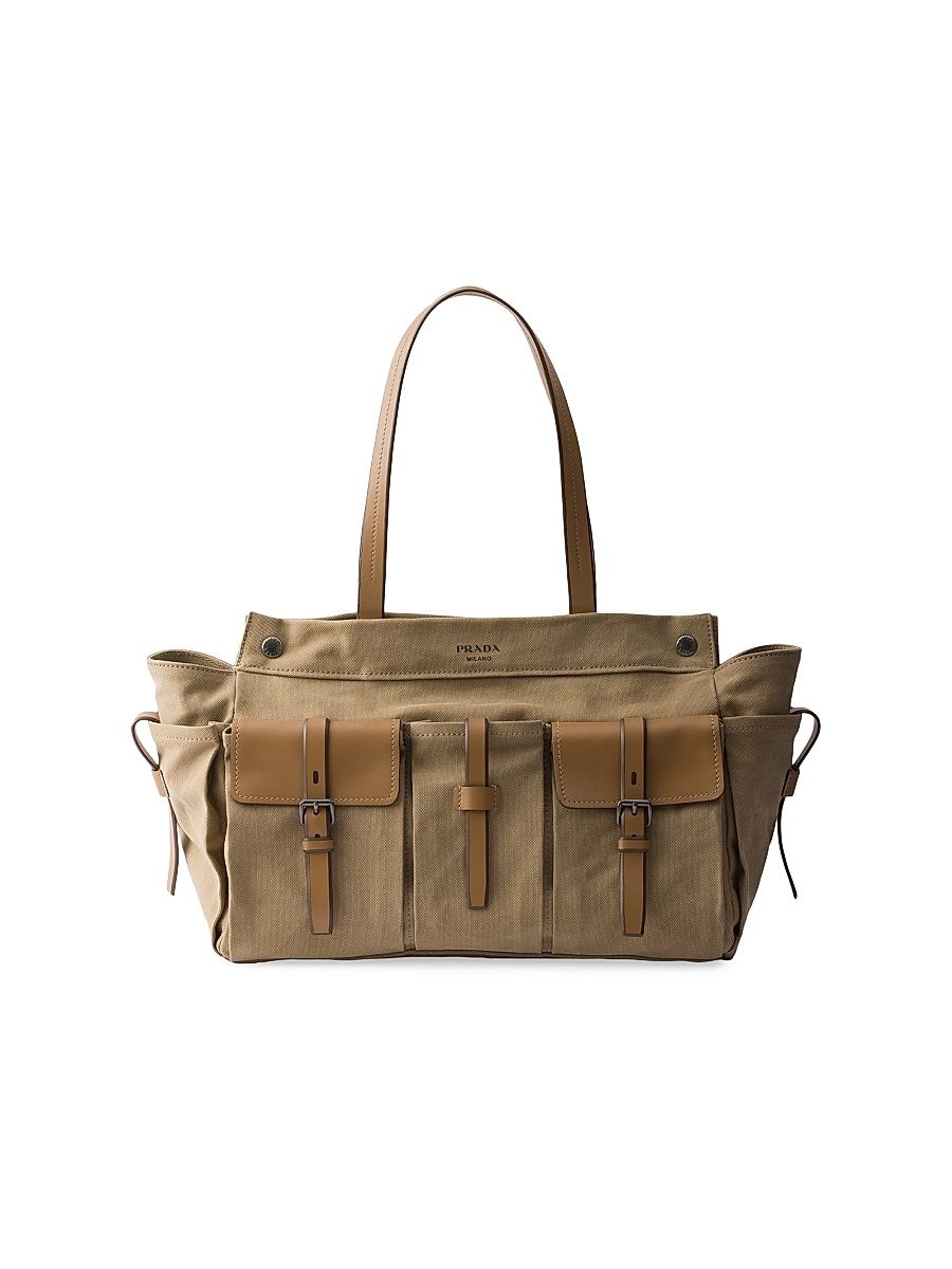 Men's Route Canvas and Leather Tote Bag - Beige Khaki