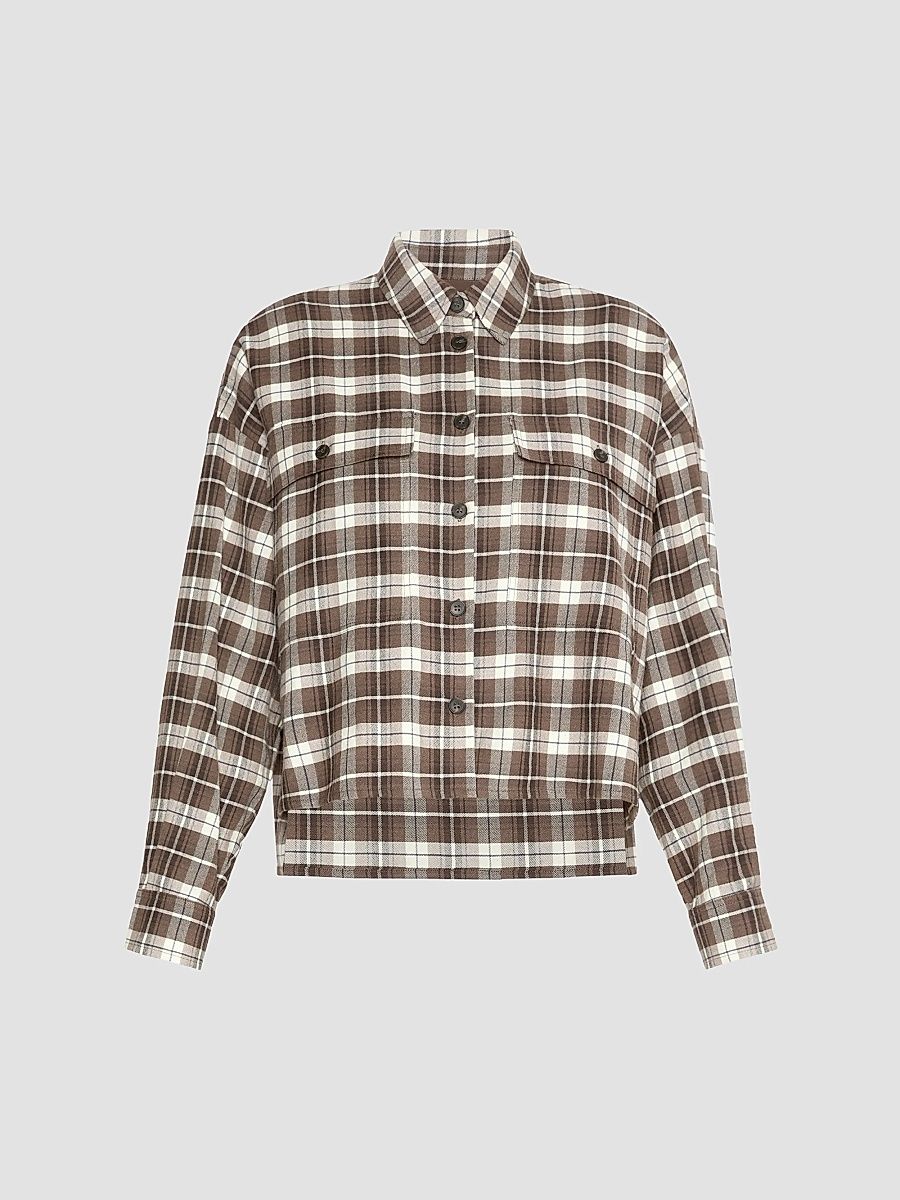 Women's Wool and Cotton Flannel Shirt - Brown - Size 14