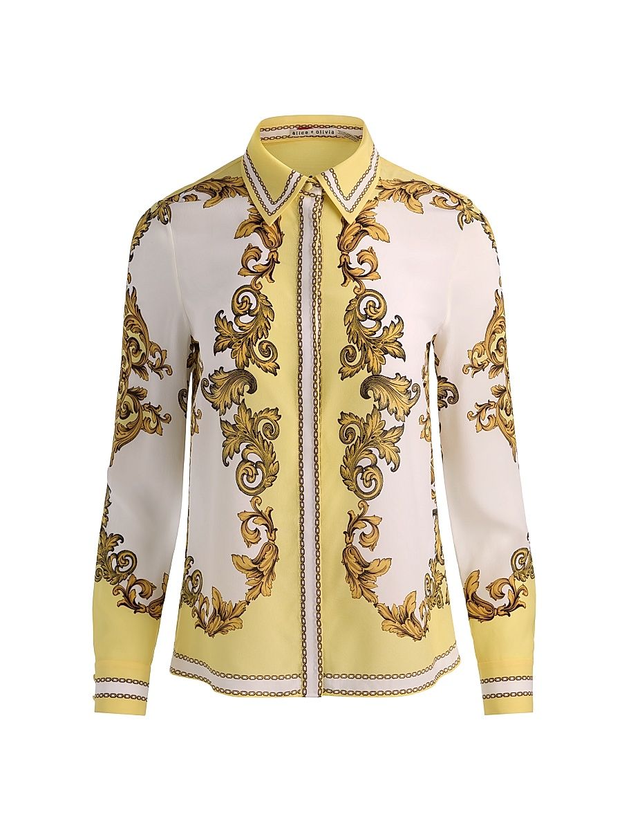 Women's Willa Golden Coast Print Silk Blouse - Golden Coast - Size XL