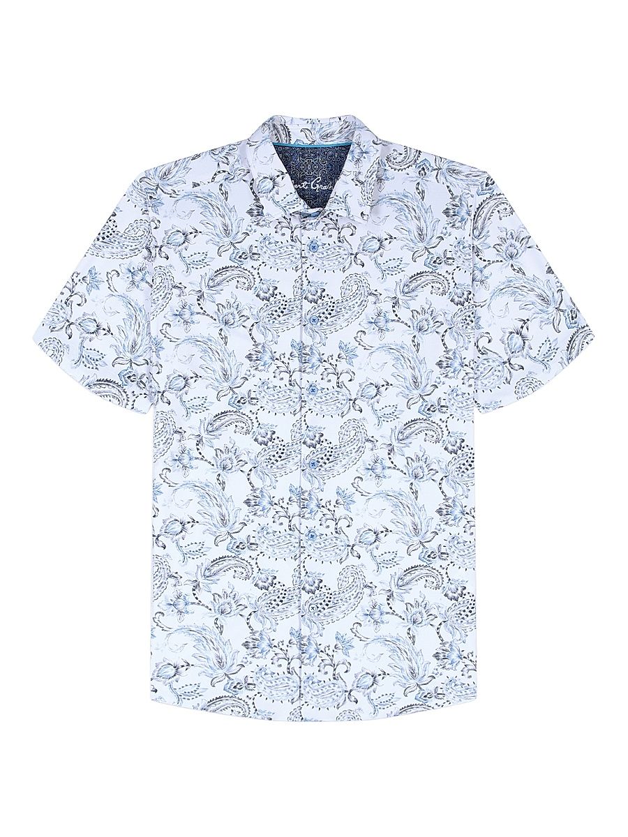 Men's Bascobel Floral Stretch Short-Sleeve Shirt - Light Blue - Size XXL