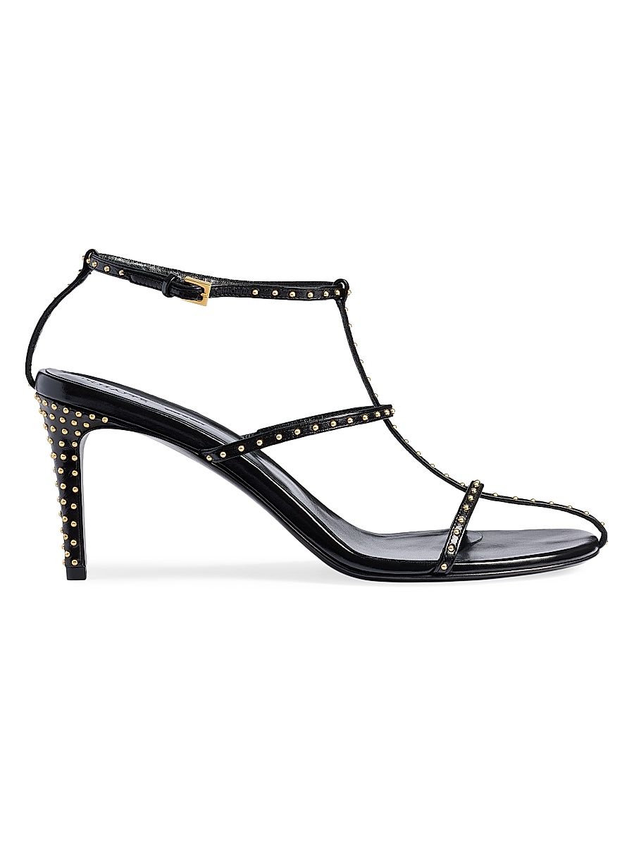 Women's 75MM Studded Caged Leather Sandals - Black - Size 11.5