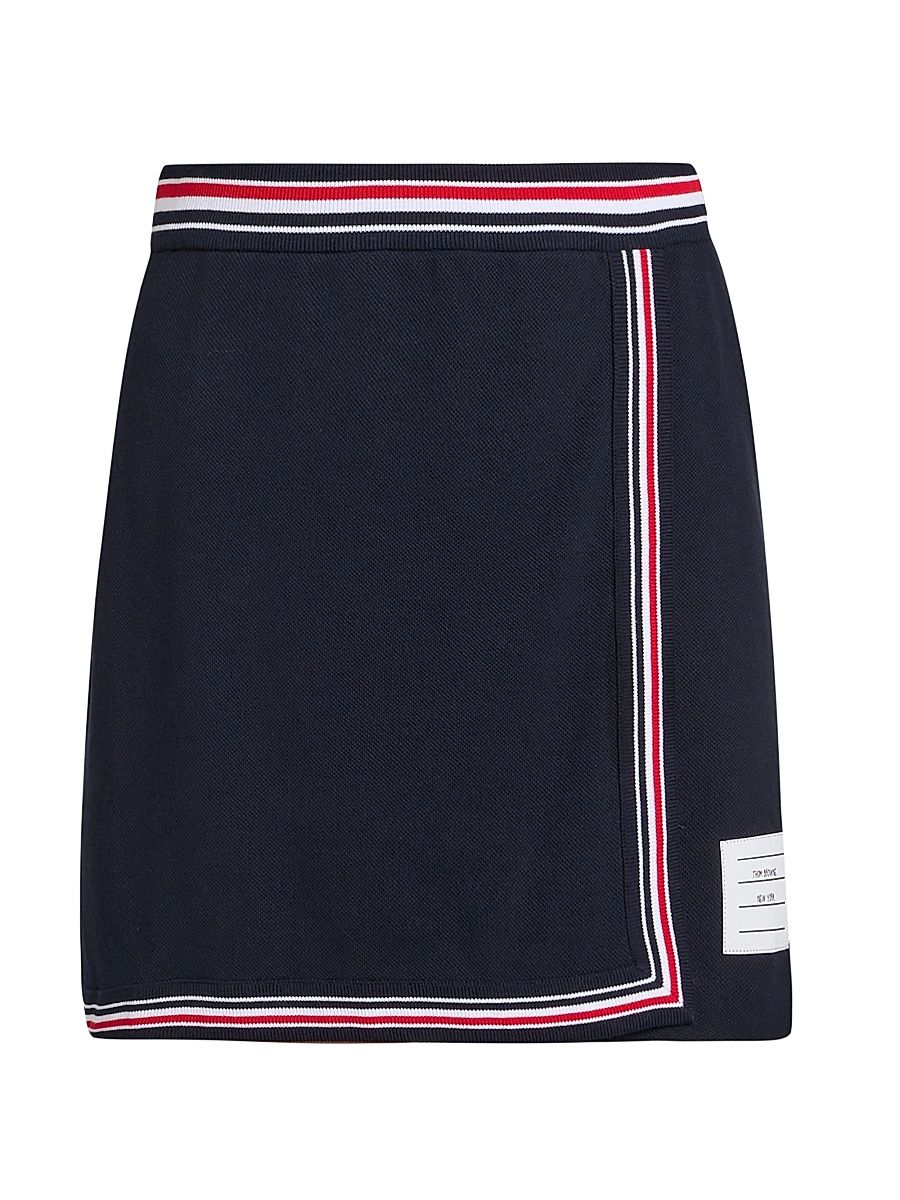 Women's Classic Piqué Stripe Wrap-Style Miniskirt - Navy - Size 10