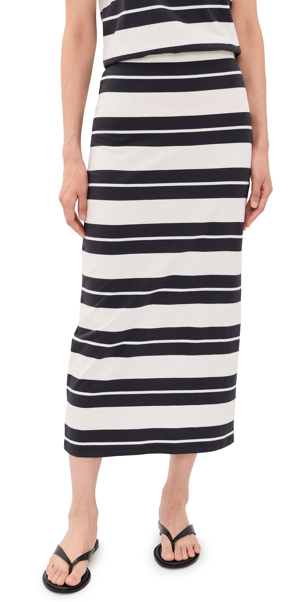 Z Supply Gail Striped Jersey Midi Skirt Ash Black XS