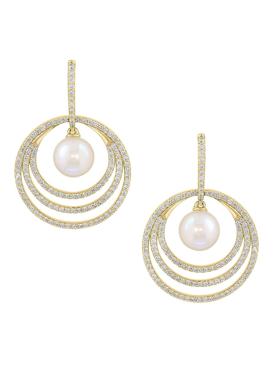 Women's 14K Yellow Gold, Freshwater Pearl & 1.00 TCW Diamond Drop Earrings - Yellow Gold
