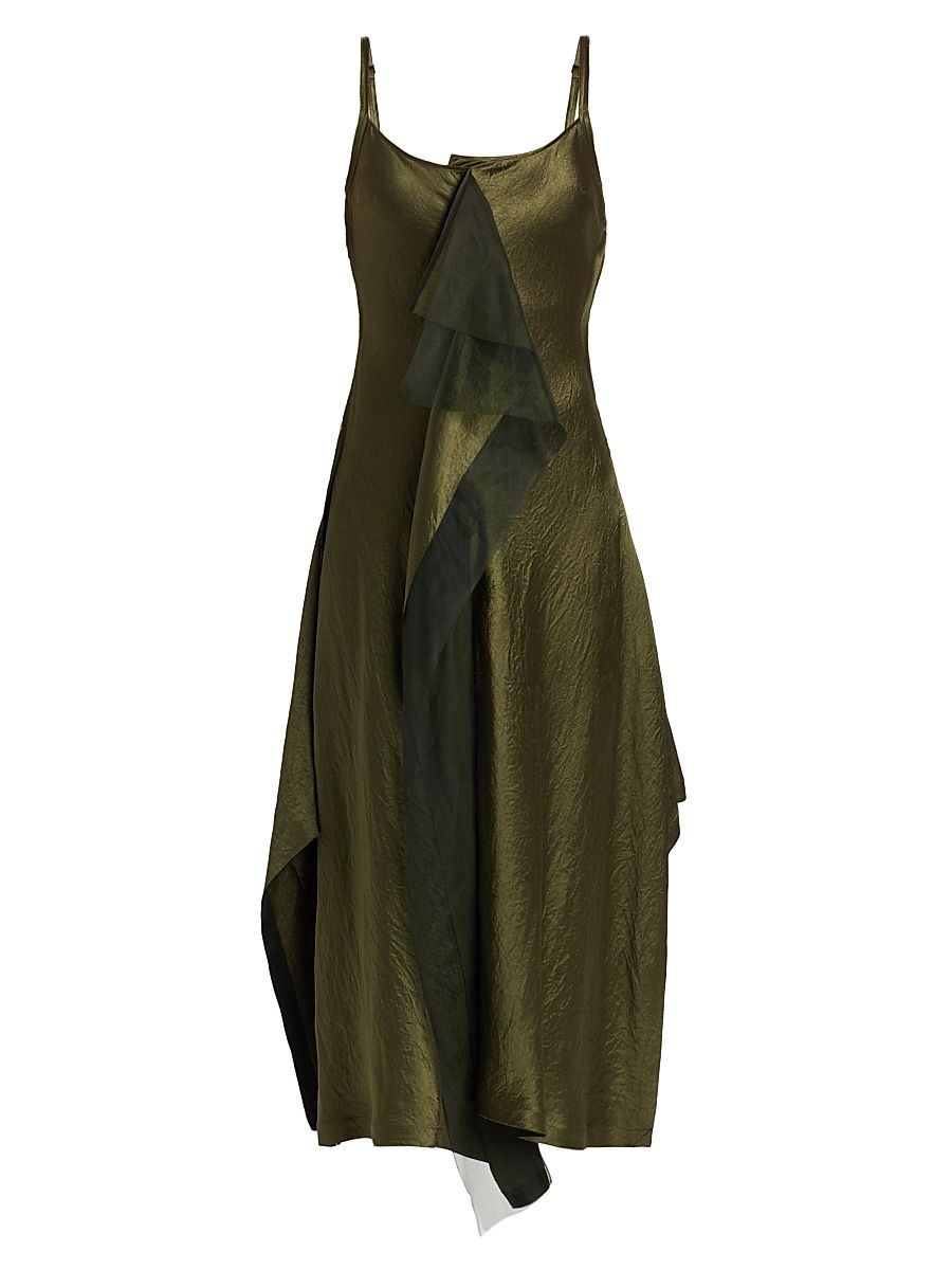 Women's Crinkled Satin Bias Slip Dress - Dark Fern - Size 14