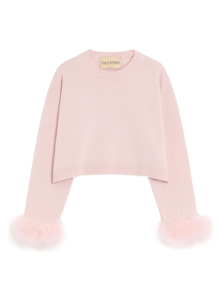 Women's Cashmere Sweater with Feathers - Pink - Size XS